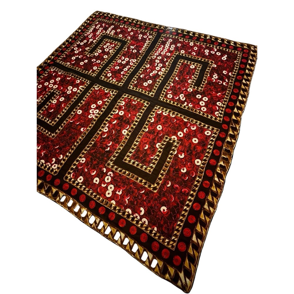 Givenchy Paris Logo Silk Scarf 37x37" Italy Brown & Red Gold Chain Pattern - Picture 2 of 9